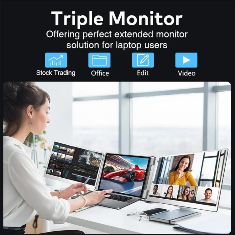 HYX-B90D 14-Inch Dual Screen Portable Monitor, Compatible With 13.3-17 Inch Laptops, Adjustable Rotation & Foldable Design
