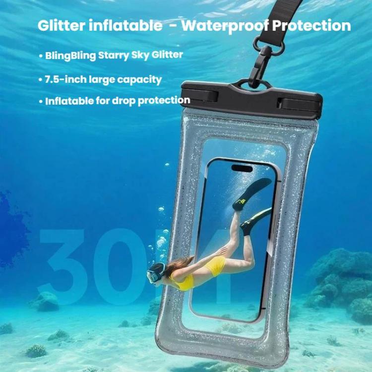 IPX8 Waterproof Phone Case Floating Touchscreen Pouch for Swimming Rafting Glitter