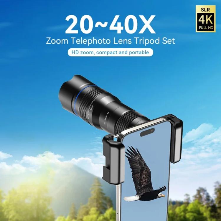 APEXEL Universal All-Metal 20-40x Telephoto Zoom Lens for Smartphones HD Phone Telescope for Moon & Concert Photography - Black
