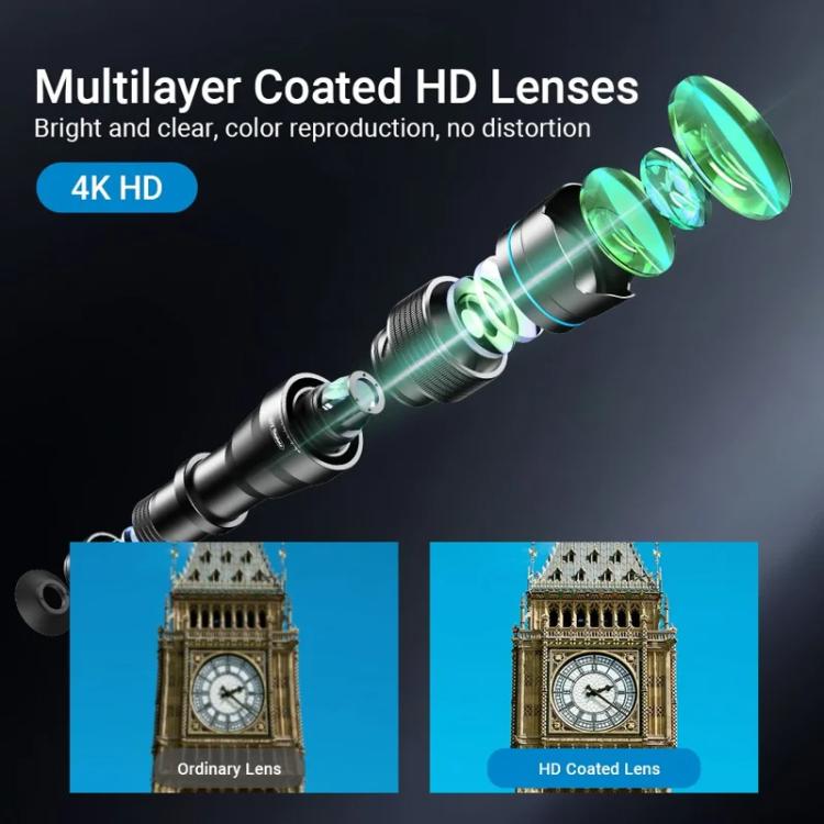 APEXEL Universal All-Metal 20-40x Telephoto Zoom Lens for Smartphones HD Phone Telescope for Moon & Concert Photography - Black