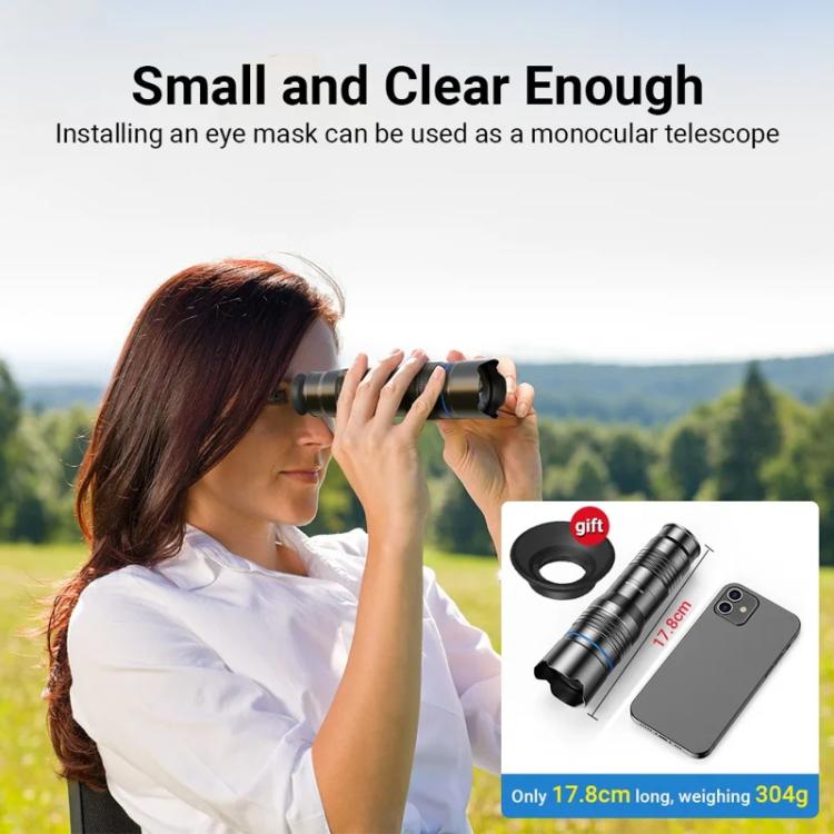 APEXEL Universal All-Metal 20-40x Telephoto Zoom Lens for Smartphones HD Phone Telescope for Moon & Concert Photography - Black