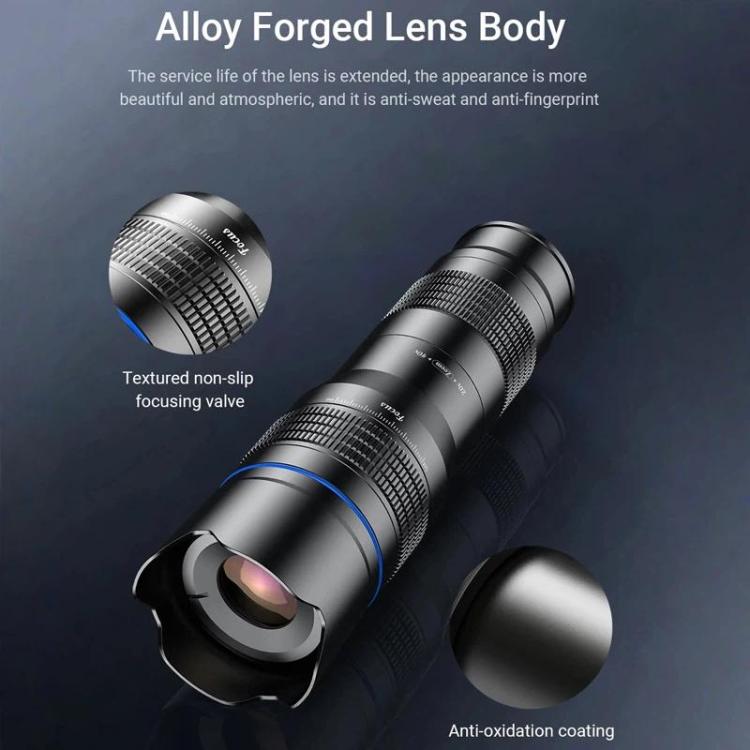 APEXEL Universal All-Metal 20-40x Telephoto Zoom Lens for Smartphones HD Phone Telescope for Moon & Concert Photography - Black
