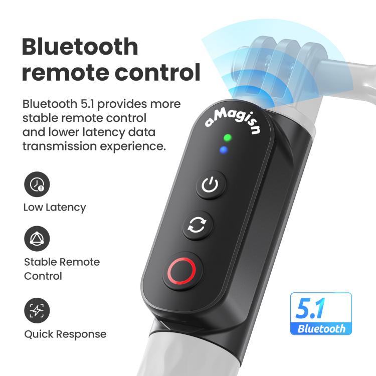 AMagisn Selfie Stick With Remote For Action Cameras & Smartphones, 5.1 Bluetooth, Extendable To 40in, Spec: Ballhead Claw