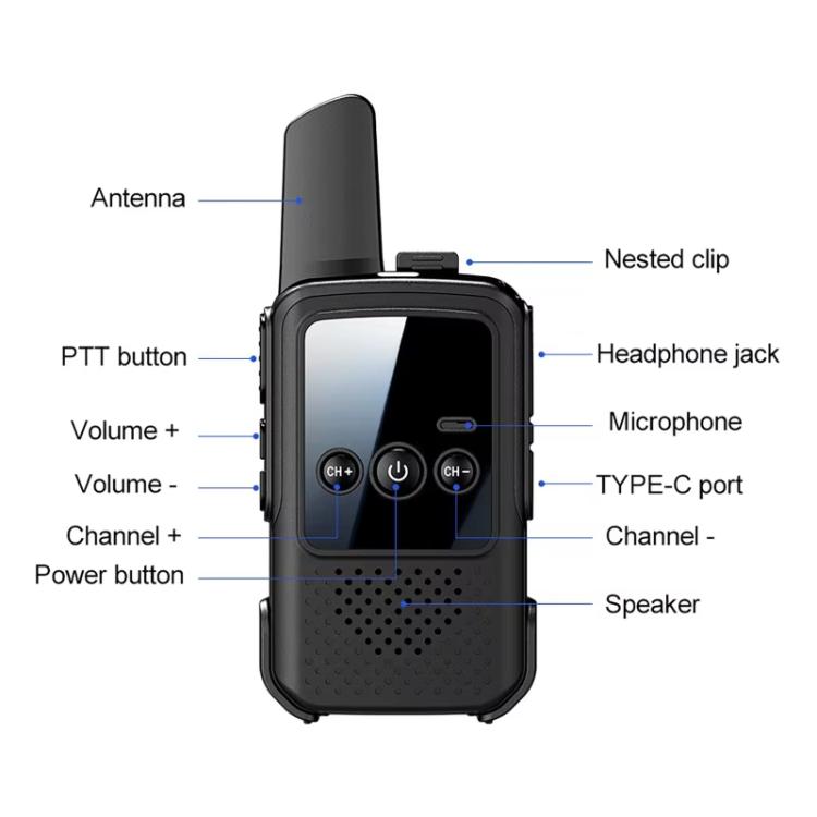 2pcs Mini Wireless Long Range Parent Child Walkie Talkie, EU Plug  - Black