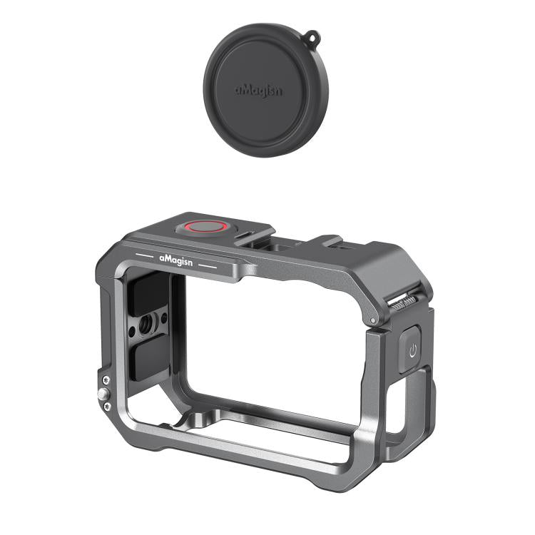 For DJI OSMO Action 6 aMagisn Metal Cage Quick Release Protective Frame with Silicone Lens Cap - Black