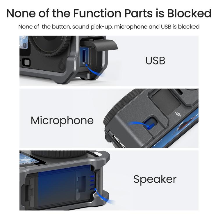 For DJI OSMO Action 6 aMagisn Metal Cage Quick Release Protective Frame with Silicone Lens Cap - Black
