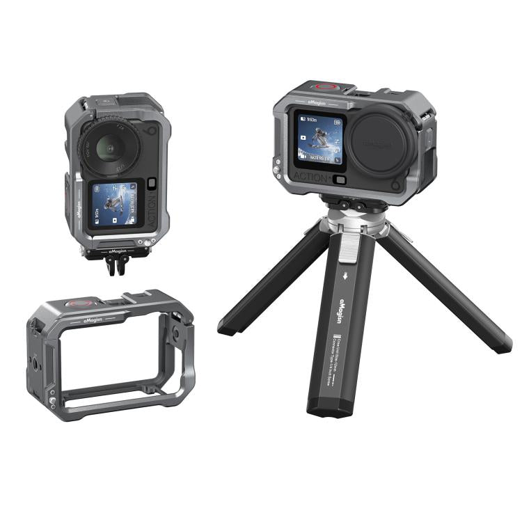 For DJI OSMO Action 6 aMagisn Metal Cage Quick Release Protective Frame with Silicone Lens Cap - Black