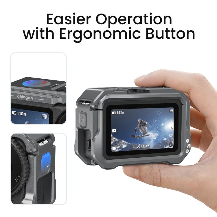 For DJI OSMO Action 6 aMagisn Metal Cage Quick Release Protective Frame with Silicone Lens Cap - Black