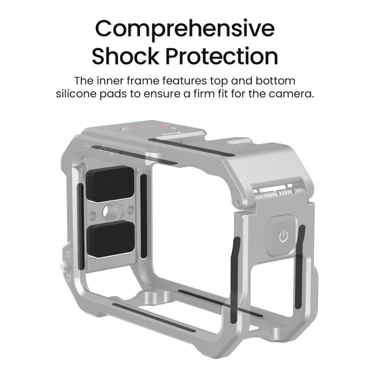 For DJI OSMO Action 6 aMagisn Metal Cage Quick Release Protective Frame with Silicone Lens Cap - Black