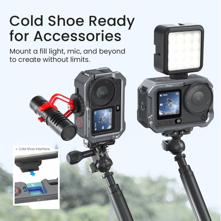 For DJI OSMO Action 6 aMagisn Metal Cage Quick Release Protective Frame with Silicone Lens Cap - Black