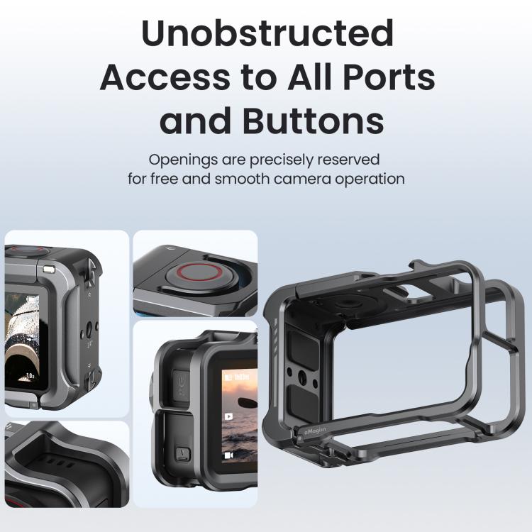 For DJI OSMO Action 5 Pro /4/3 aMagisn Metal Camera Cage2.0 Quick Release Protective Frame with Silicone Lens Cap - Black