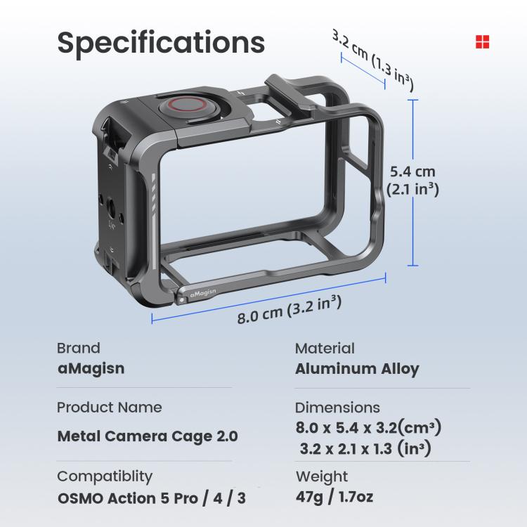 For DJI OSMO Action 5 Pro /4/3 aMagisn Metal Camera Cage2.0 Quick Release Protective Frame with Silicone Lens Cap - Black