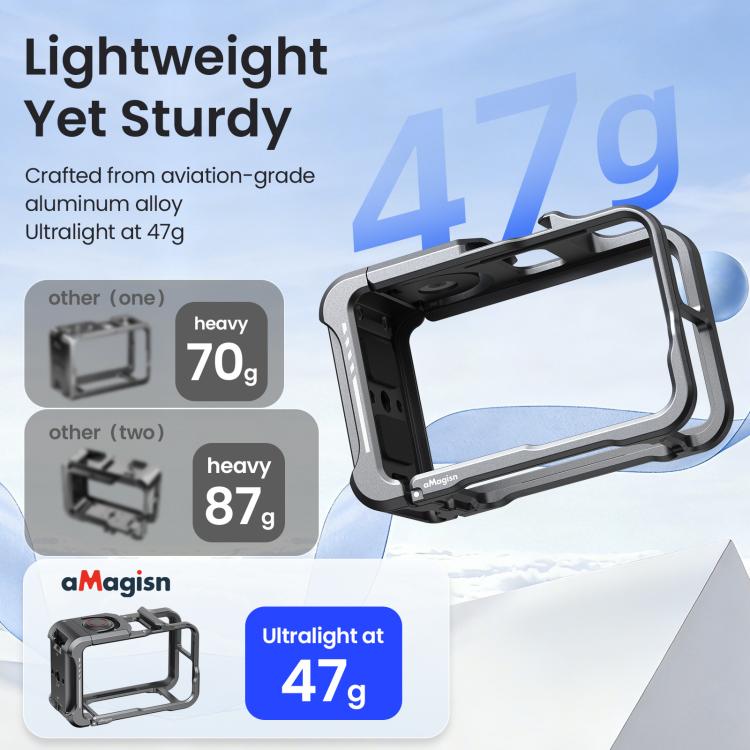 For DJI OSMO Action 5 Pro /4/3 aMagisn Metal Camera Cage2.0 Quick Release Protective Frame with Silicone Lens Cap - Black