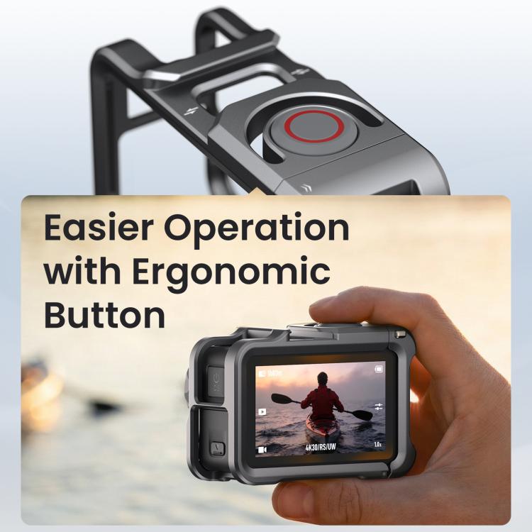 For DJI OSMO Action 5 Pro /4/3 aMagisn Metal Camera Cage2.0 Quick Release Protective Frame with Silicone Lens Cap - Black