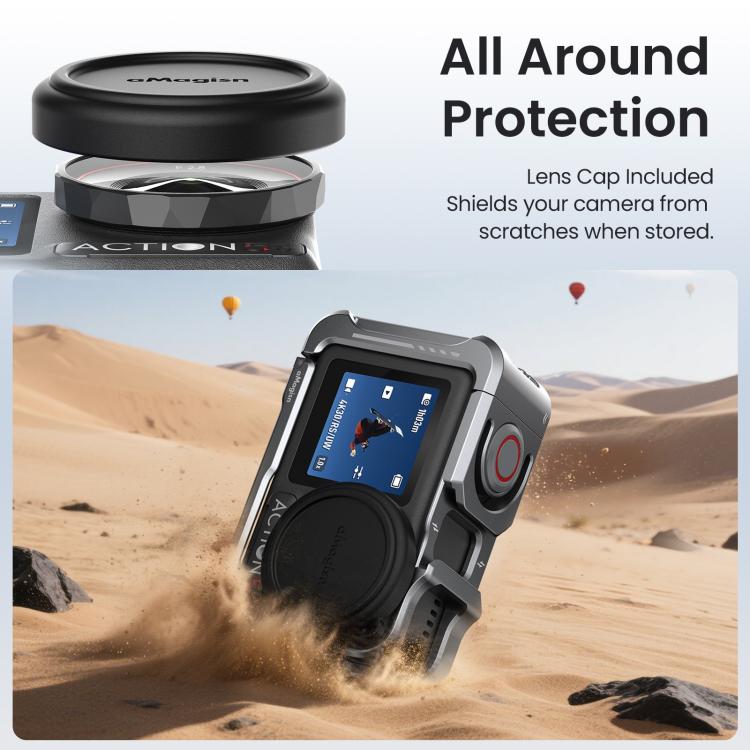 For DJI OSMO Action 5 Pro /4/3 aMagisn Metal Camera Cage2.0 Quick Release Protective Frame with Silicone Lens Cap - Black