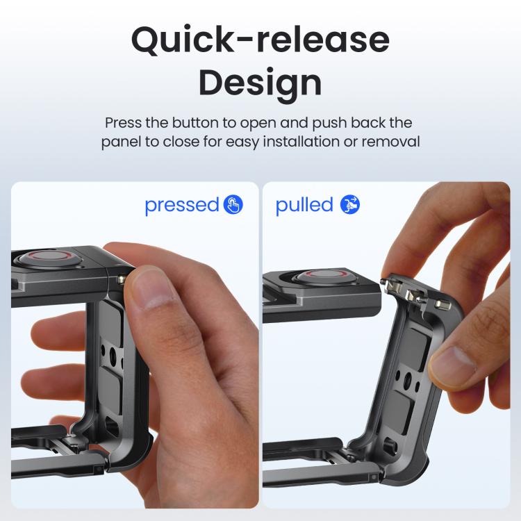 For DJI OSMO Action 5 Pro /4/3 aMagisn Metal Camera Cage2.0 Quick Release Protective Frame with Silicone Lens Cap - Black