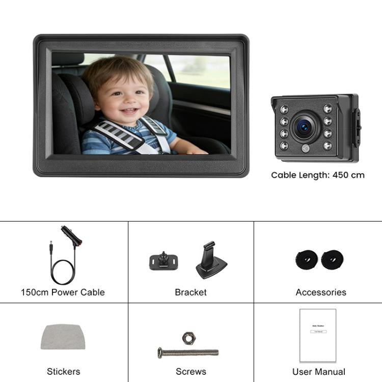 4.3 Inch 480P In-Car IPS Screen Baby Stroller Rear Seat Monitor - One-to-One Set