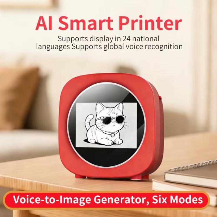 AI Thermal Printer With Voice-To-Image Generation 6 Creative Modes & 2.4-Inch HD Screen For Kids - Red