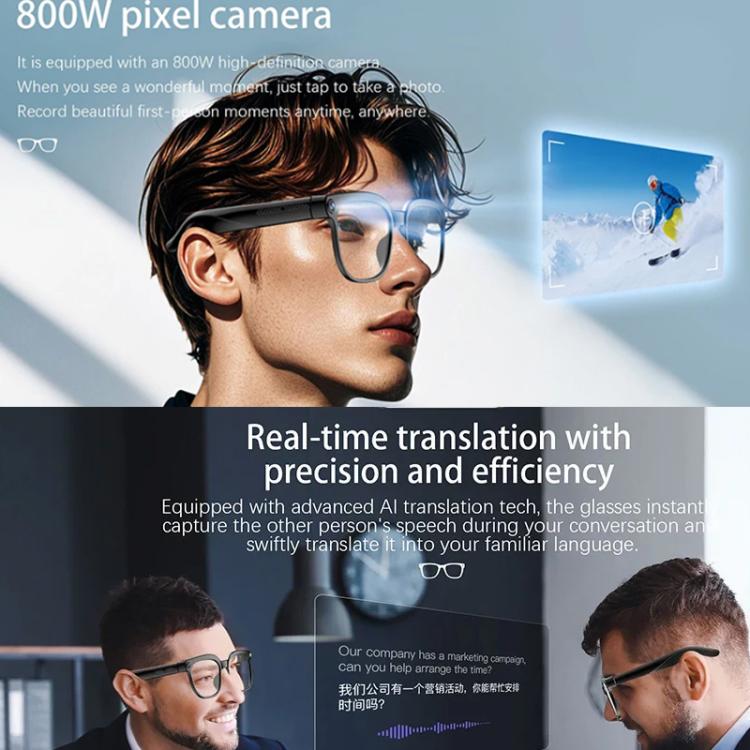 M02S Smart Glasses with 8MP HD Camera, 1080P Video, AI Voice Assistant, Recording, Translation Photochromic