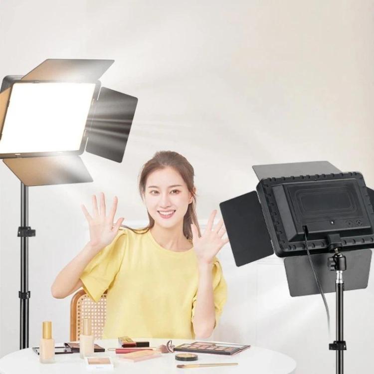 2700K-6500K 10-inch Square Flat Panel LED Light with 4-Leaf Barn Doors and 2.1m Tripod Stand for Photography/Video Studio US Plug