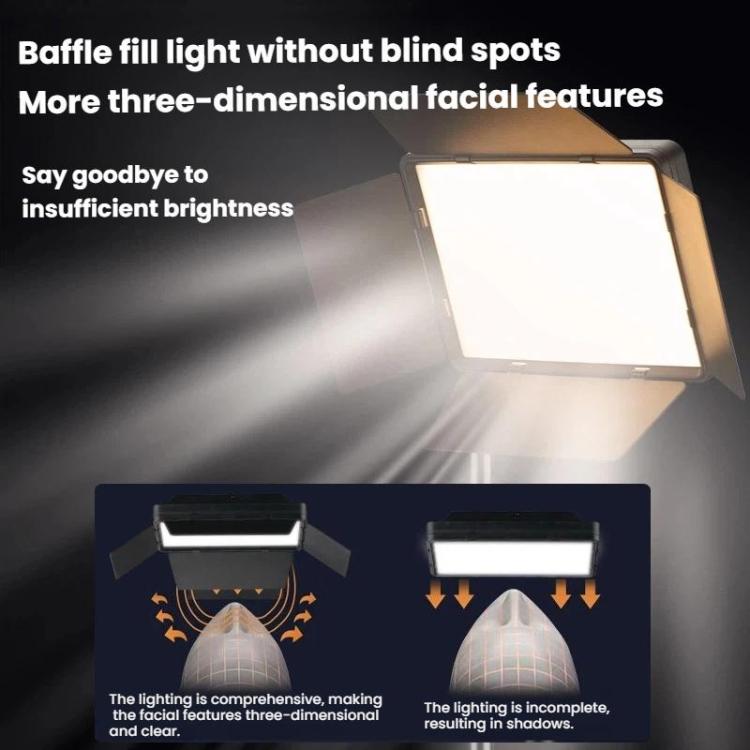 2700K-6500K 10-inch Square Flat Panel LED Light with 4-Leaf Barn Doors and 2.1m Tripod Stand for Photography/Video Studio US Plug