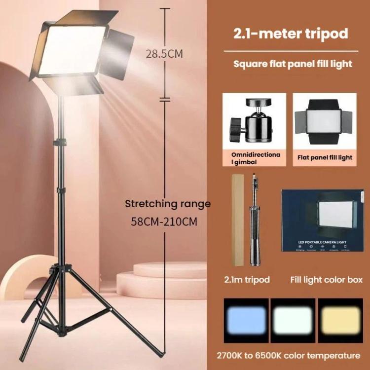 2700K-6500K 10-inch Square Flat Panel LED Light with 4-Leaf Barn Doors and 2.1m Tripod Stand for Photography/Video Studio US Plug