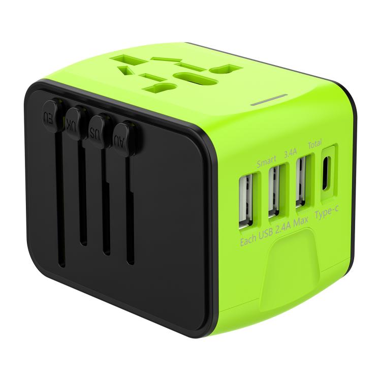 Travel Adapter 3 USB+Type-C Universal Socket Multi-Function Charger, US/EU/UK/AU Plug