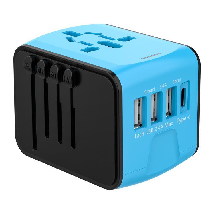 Travel Adapter 3 USB+Type-C Universal Socket Multi-Function Charger, US/EU/UK/AU Plug