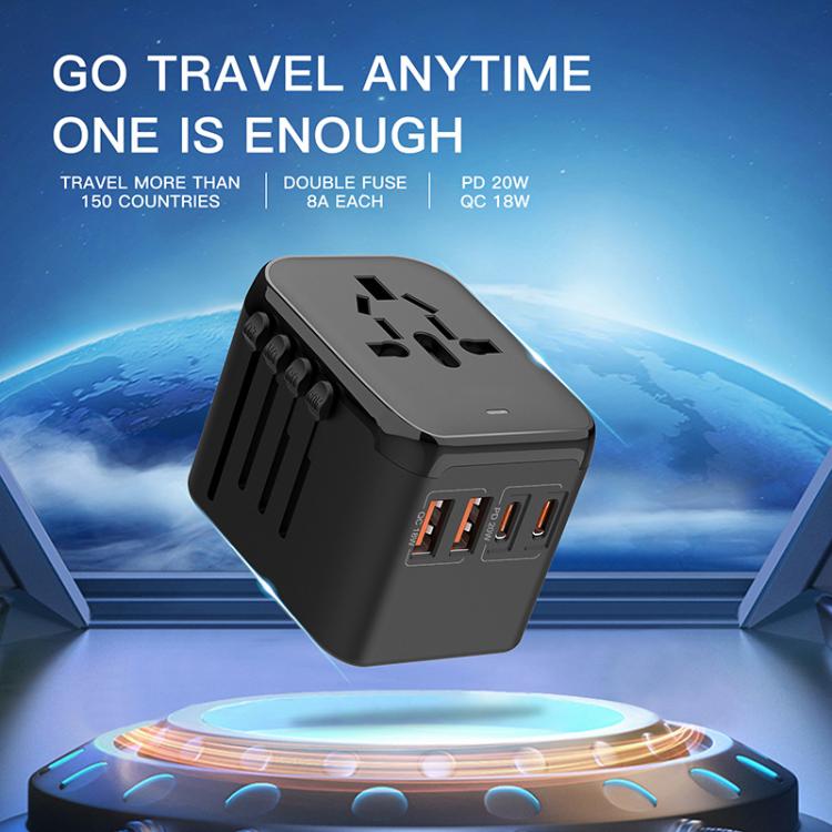 PD20W Multi-Function Travel Charger GaN 2 USB + 2 Type-C Universal Fast Charging - Black
