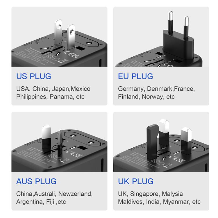 PD20W Multi-Function Travel Charger GaN 2 USB + 2 Type-C Universal Fast Charging - Black