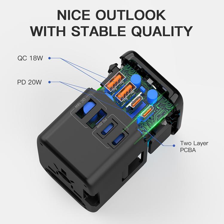 PD20W Multi-Function Travel Charger GaN 2 USB + 2 Type-C Universal Fast Charging - Black