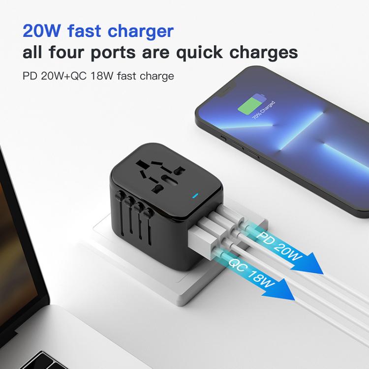 PD20W Multi-Function Travel Charger GaN 2 USB + 2 Type-C Universal Fast Charging - Black