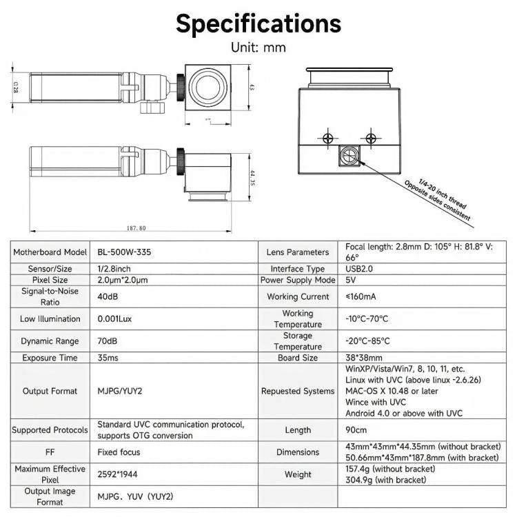 YAHBOOM Industrial USB AI Vision Camera 5MP Distortion-Free Lens, Above 2K Resolution For Raspberry Pi/Jetson/RDK/PC No Tripod