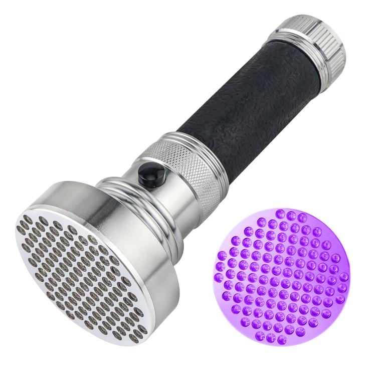 100 LED Aluminum Alloy Banknote Detector UV Flashlight - Silver