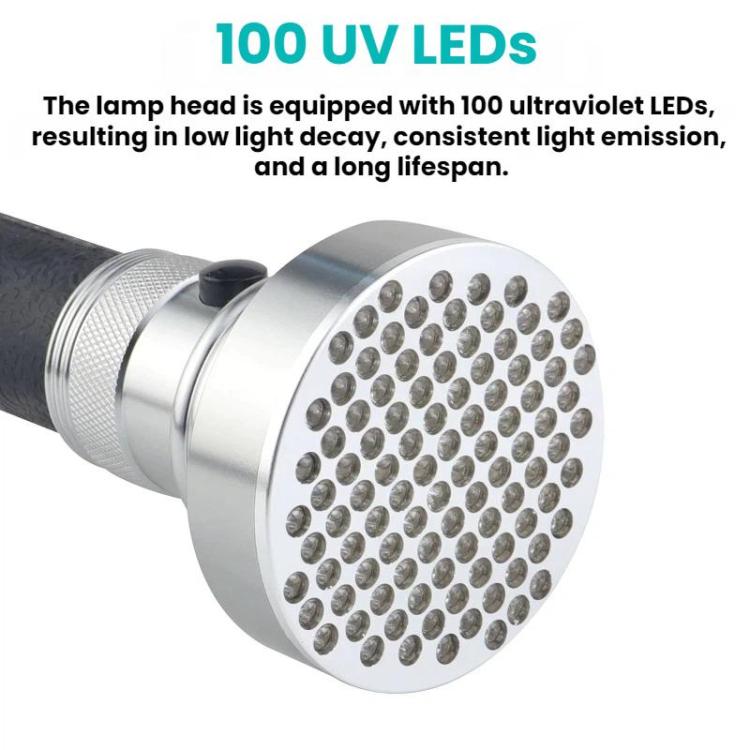 100 LED Aluminum Alloy Banknote Detector UV Flashlight - Silver