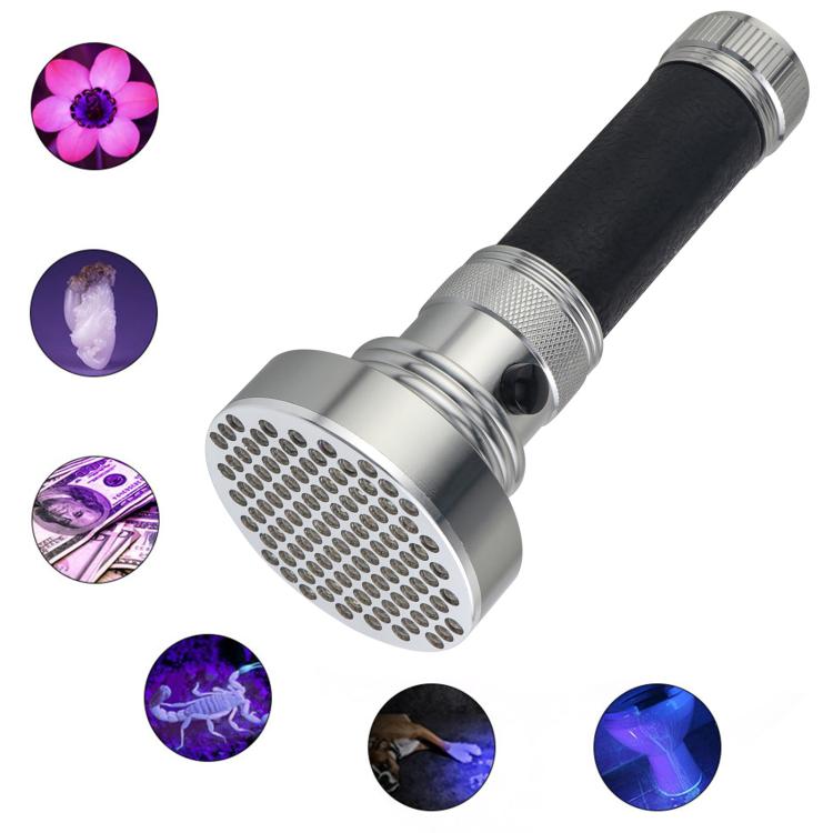 100 LED Aluminum Alloy Banknote Detector UV Flashlight - Silver