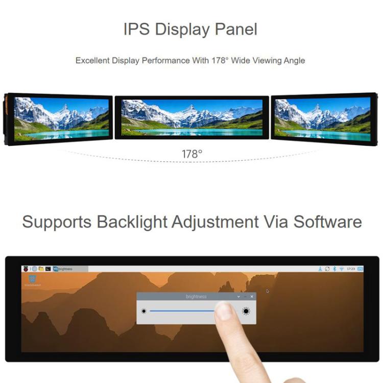 Waveshare 33641 8.8 Inch DSI Capacitive Touch Display, IPS Panel, 10-Point Touch, Supports Backlight Adjustment Via Software