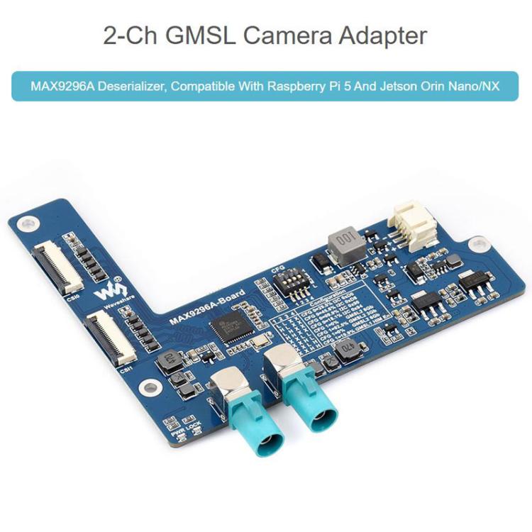 Waveshare 33623 2-Ch GMSL Camera Adapter Board Equipped With MAX9296A Deserializer High-Speed And Low-Latency Serial Transmission