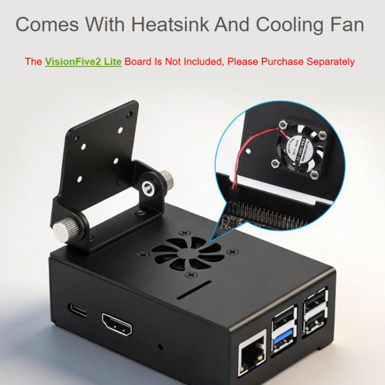 Waveshare 33490 For VisionFive2 Lite Aluminum Alloy Cooling Case With Fan & Camera Mount