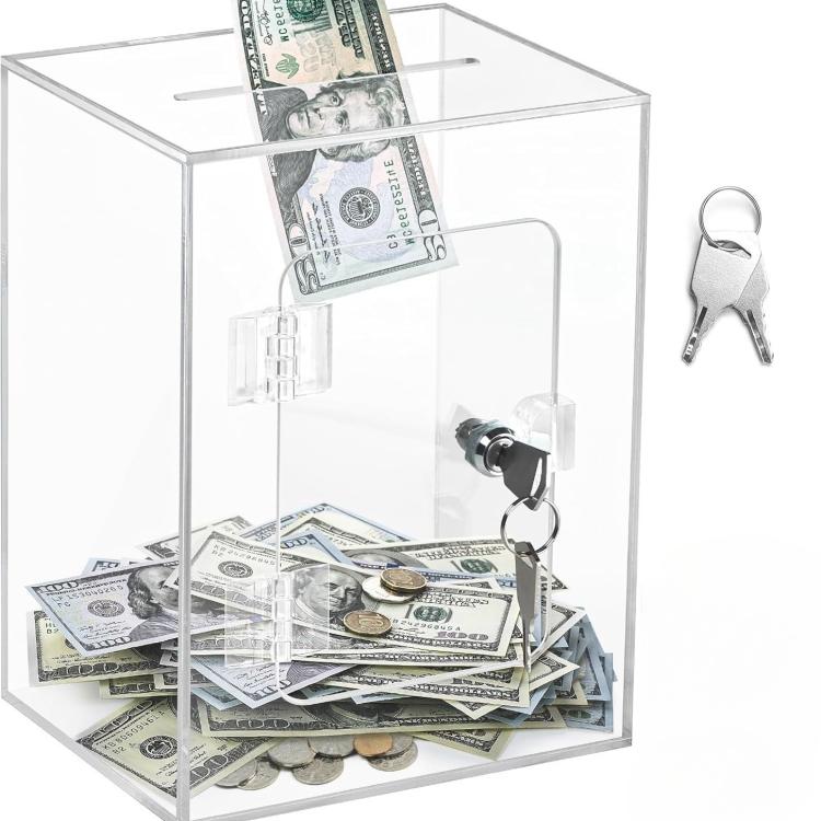 Acrylic Banknote Coin Piggy Bank With Lock - Transparent