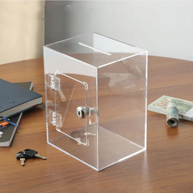 Acrylic Banknote Coin Piggy Bank With Lock - Transparent