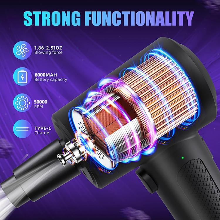 Cordless Turbo Fan Blower And Vacuum Cleaner With 5 Interchangeable Nozzles & LED Light 3 Brushes