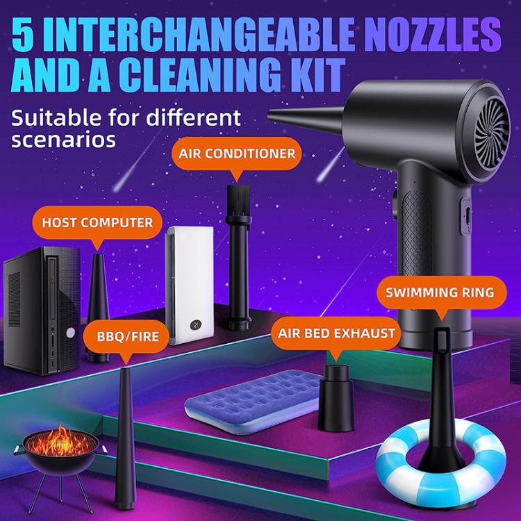 Cordless Turbo Fan Blower And Vacuum Cleaner With 5 Interchangeable Nozzles & LED Light 3 Brushes