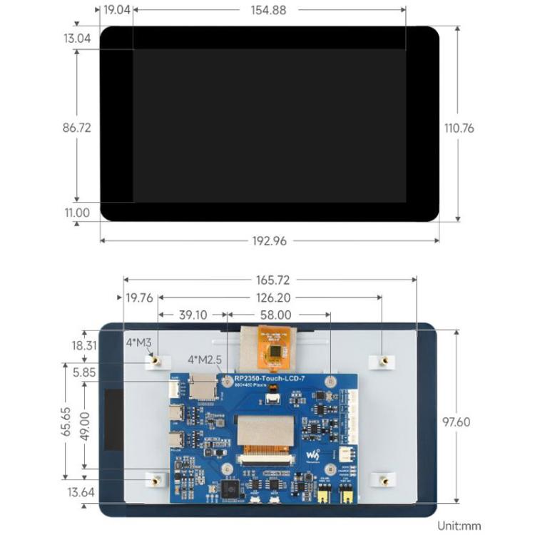 Waveshare RP2350 7 Inch LCD Development Board, 800 X 480 Resolution, 65K Color, Supports Dual-Core And Dual-Architecture, Spec: With Touch Control