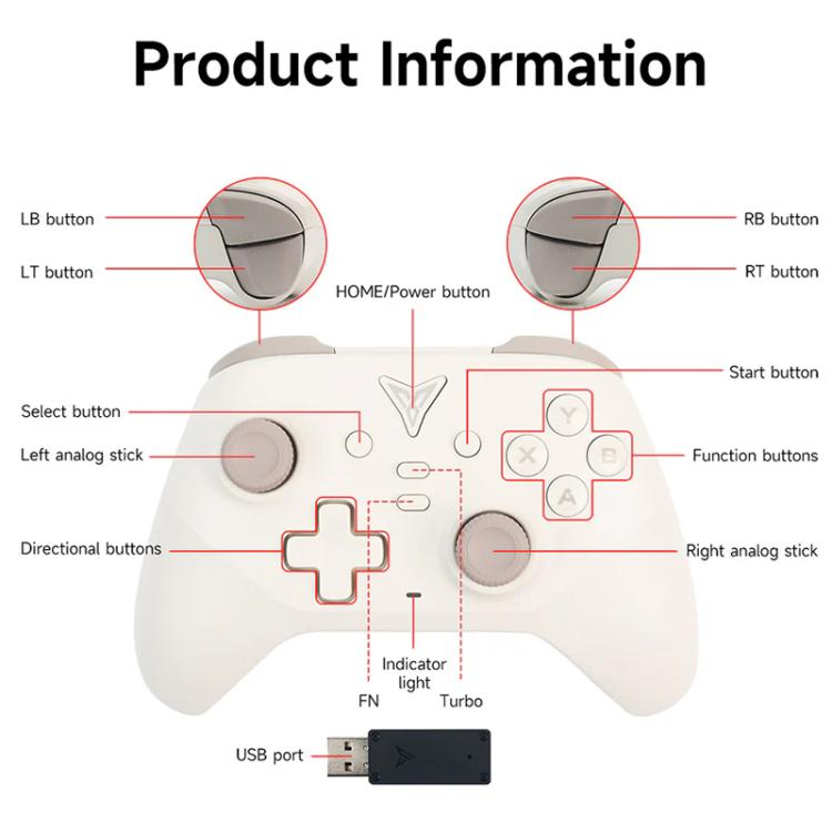 YAHBOOM Tri-Mode ROS Robot Controller Wireless Gamepad for Jetson, Raspberry Pi, Switch, PC - White