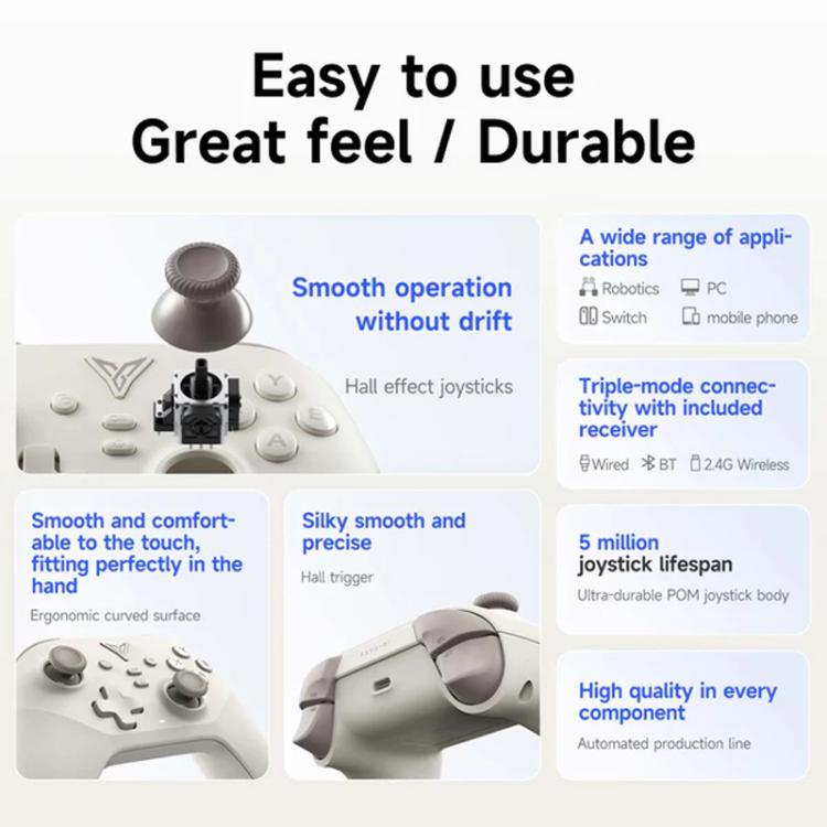YAHBOOM Tri-Mode ROS Robot Controller Wireless Gamepad for Jetson, Raspberry Pi, Switch, PC - White