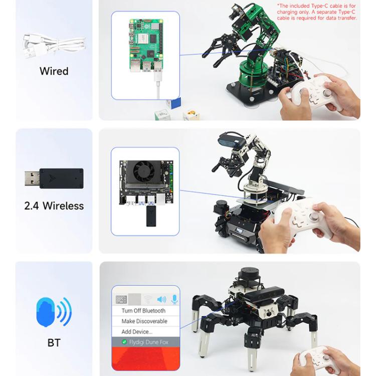 YAHBOOM Tri-Mode ROS Robot Controller Wireless Gamepad for Jetson, Raspberry Pi, Switch, PC - White