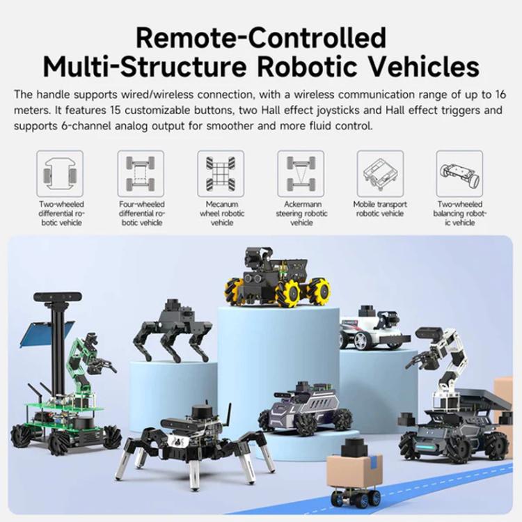 YAHBOOM Tri-Mode ROS Robot Controller Wireless Gamepad for Jetson, Raspberry Pi, Switch, PC - White