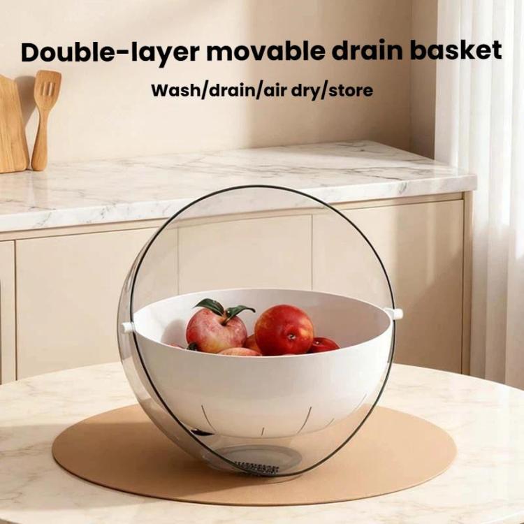 Double-Layer Fruit Vegetable Washing & Draining Basket Household Kitchen Rice Draining Basin - Transparent White