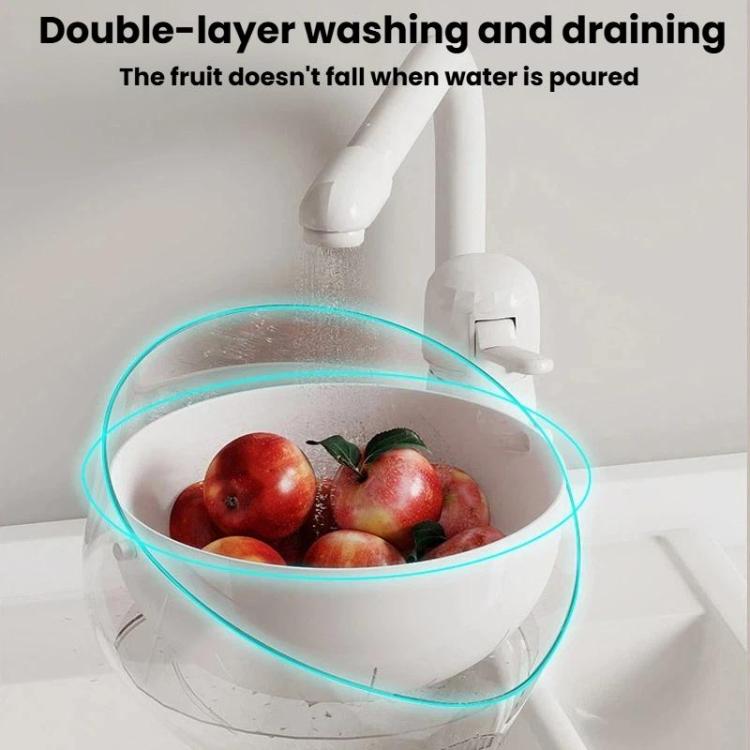 Double-Layer Fruit Vegetable Washing & Draining Basket Household Kitchen Rice Draining Basin - Transparent White